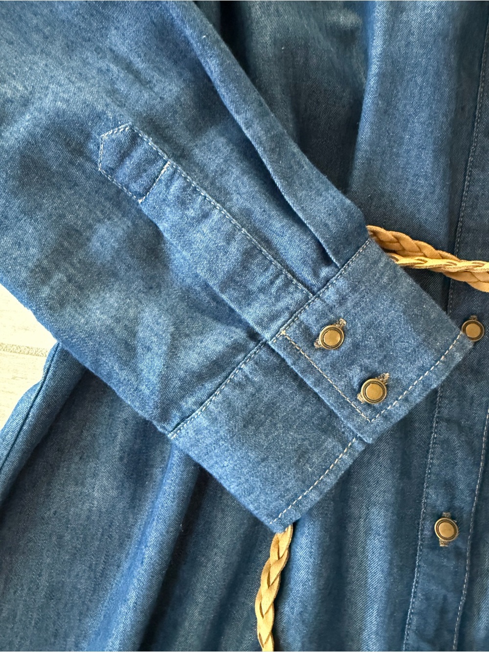 Forever 21 Lightweight Denim Duster Dress / Long Shirt Dress Long Sleeve Size L - Picture 10 of 13